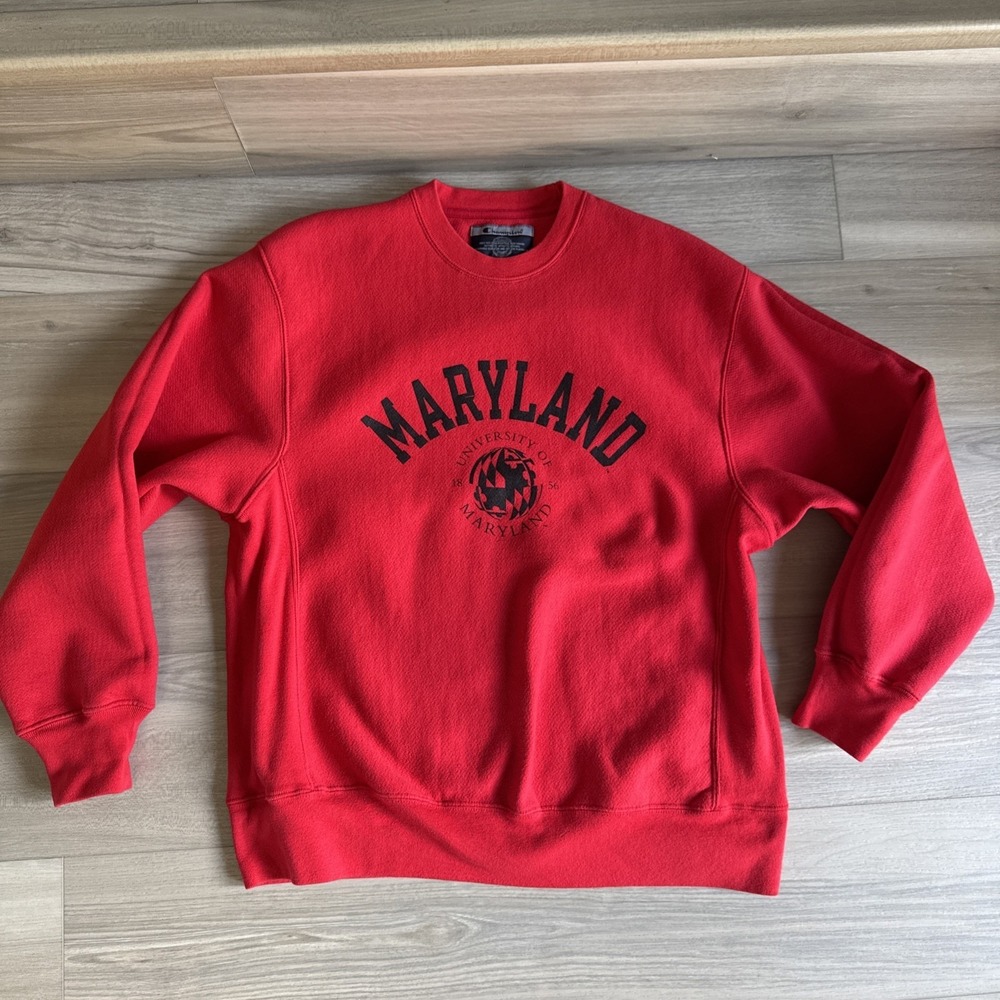 Vintage Champion University Of Maryland Crewneck Sweatshirt Pullover Red Sz M